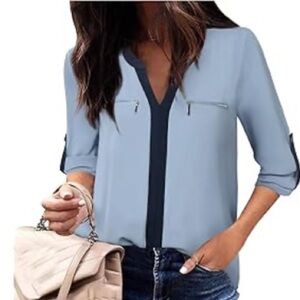 Gaharu (NWT) V-Neck Blouse with 3/4 Sleeve